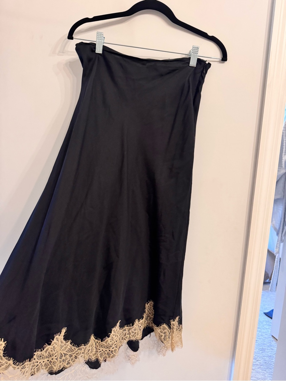 rag & bone Black Maxi Skirt with Beige Lace Hem